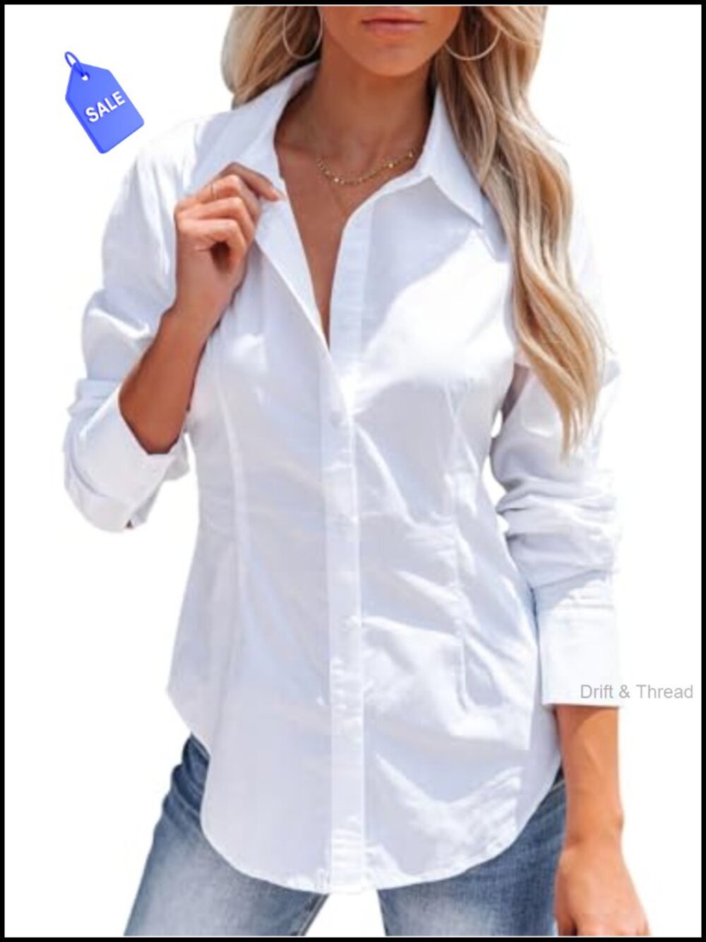 Women's Long Sleeve Button Down Shirt Wrinkle Free Slim Fit Collared Blouse